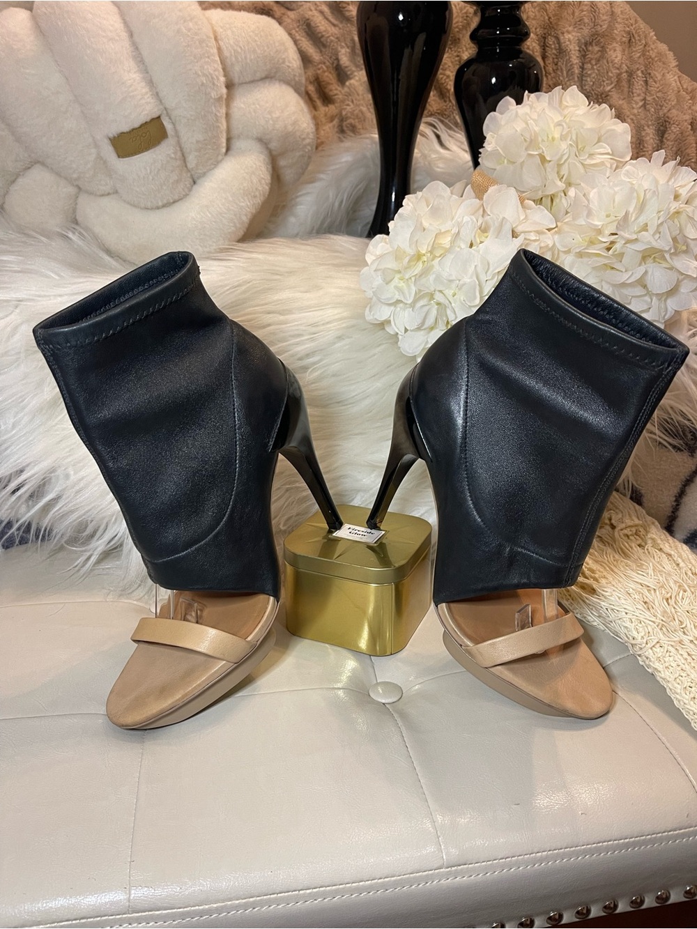 AllSaints Spitalfields "Jack's Place" Stretch Leather Peep Toe Platform Booties